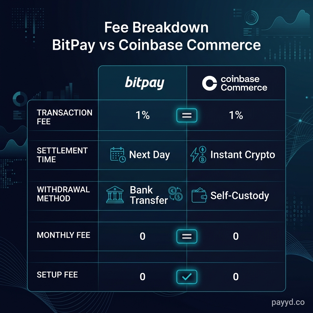 BitPay vs Coinbase Commerce fee breakdown