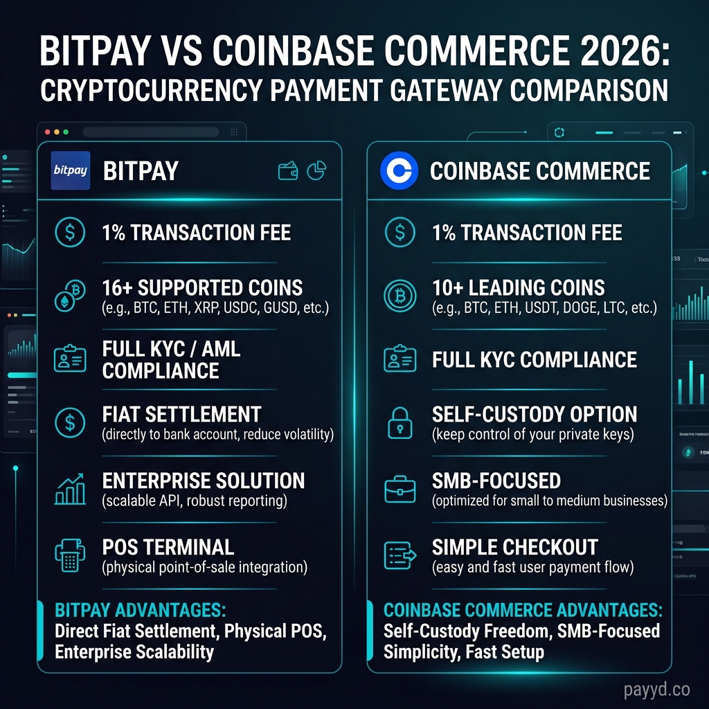 BitPay vs Coinbase Commerce 2026 comparison overview