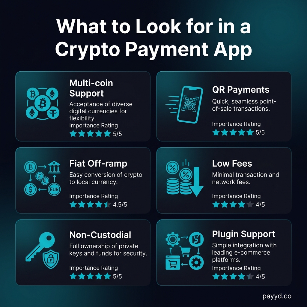 Key features to look for in a crypto payment app