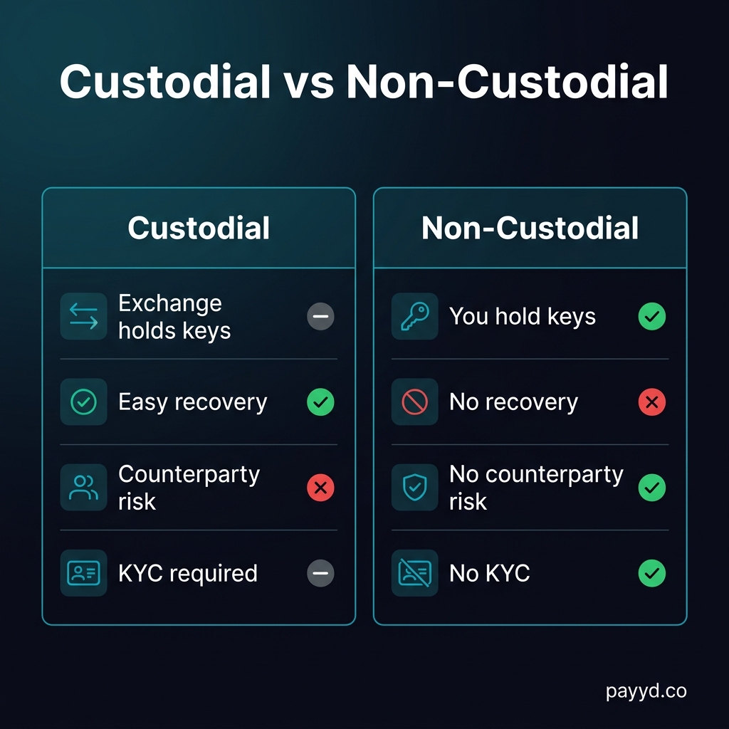 Custodial vs non-custodial wallet comparison