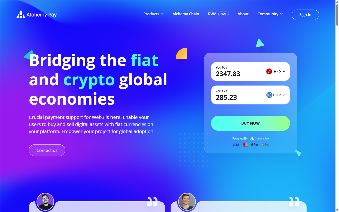 Alchemy Pay fiat-to-crypto payment gateway homepage