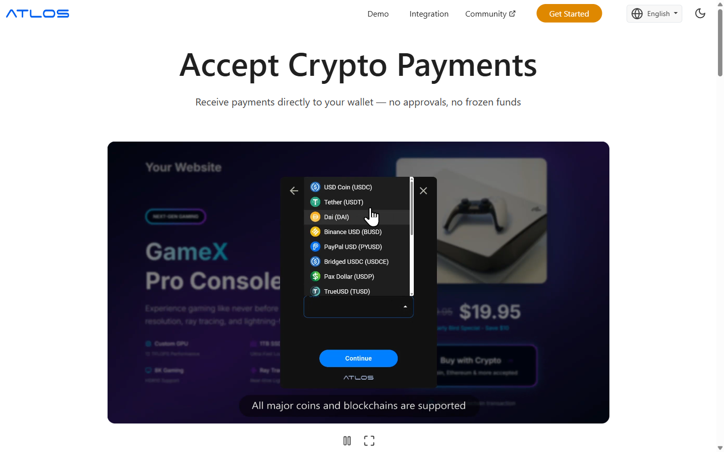 ATLOS decentralized payment gateway with multi-chain support