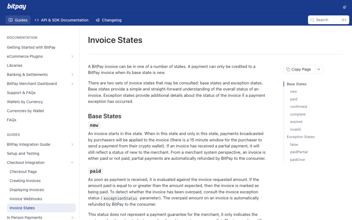 The BitPay developer documentation page on invoice states, the source for the definition of expired as payment not received within the 15 minute payment window