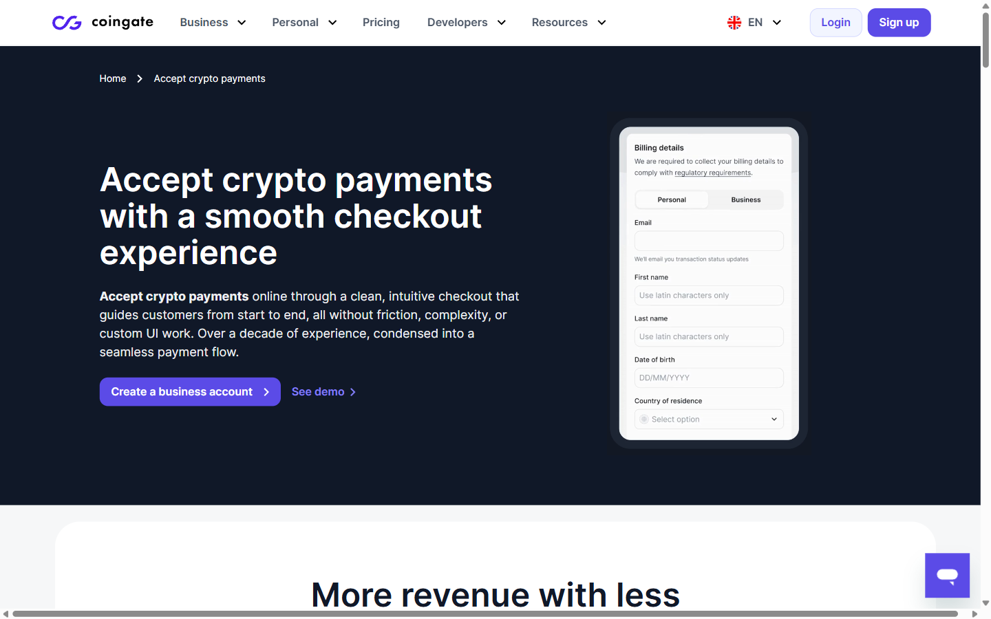CoinGate crypto payment acceptance page for merchants