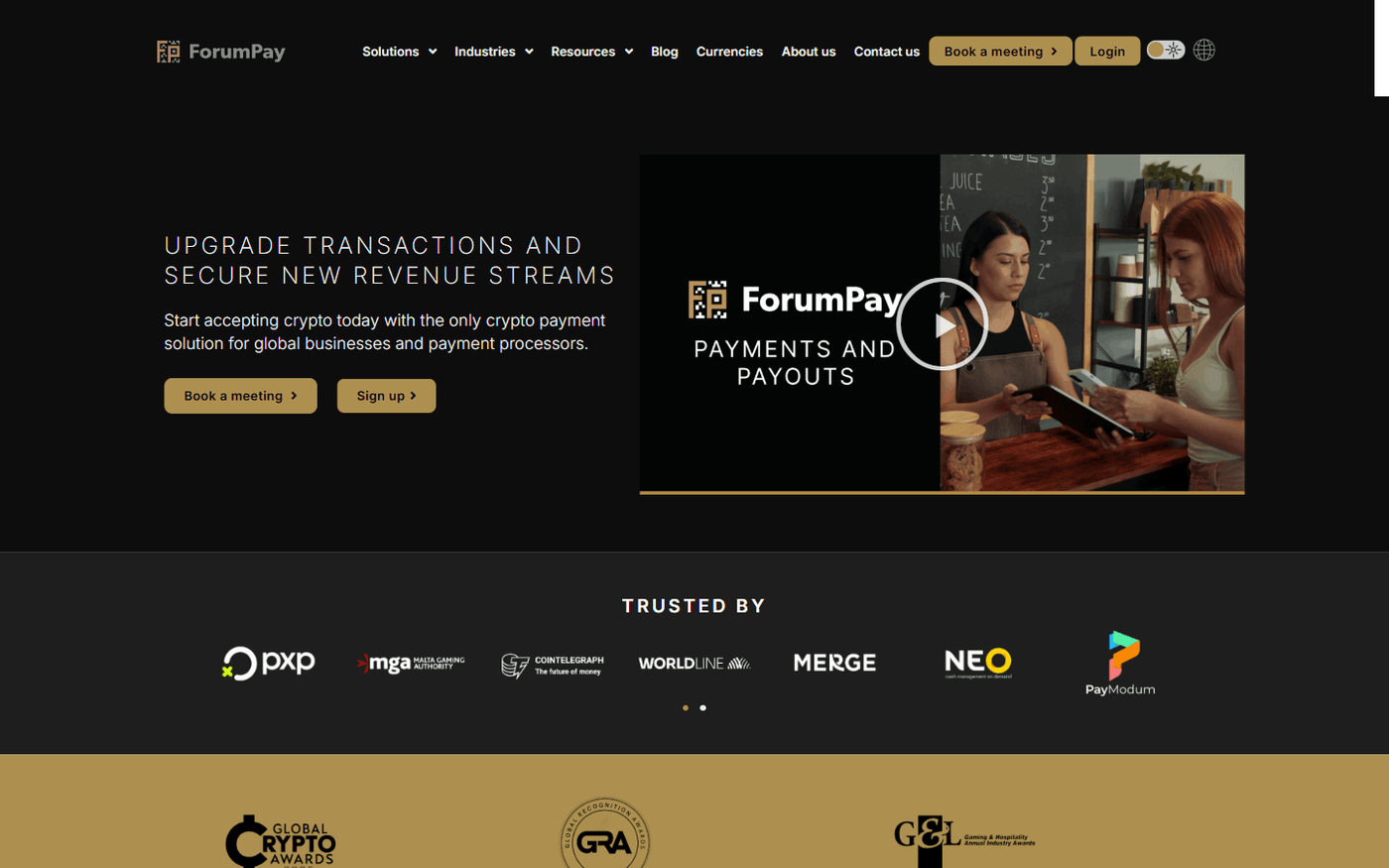 ForumPay POS terminal interface showing QR code payment screen